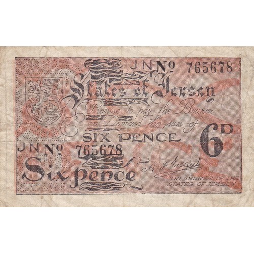 150 - Jersey Occupation banknote, Sixpence, JN 765678