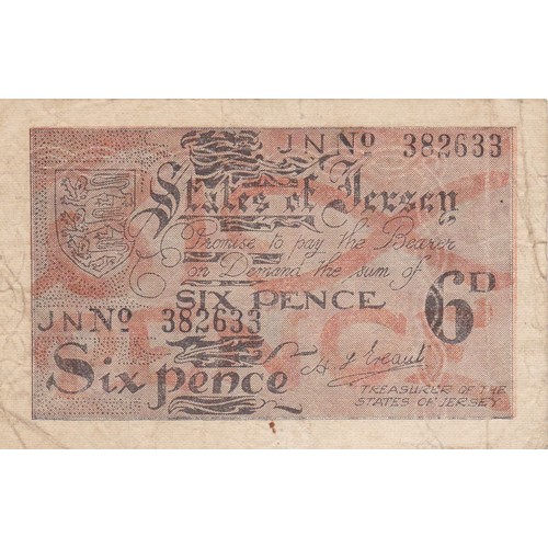 153 - Jersey Occupation banknote Six Pence JN 382633