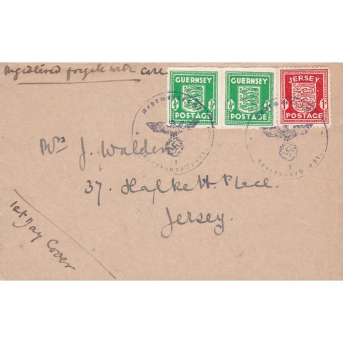 155 - WW2 Channel Islands under German Occupation First Day Cover, with two Guernsey halfpenny stamps and ... 