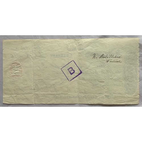 152 - A Guernsey promissory cheque / banknote, Fourteen pounds, Old Bank, Guernsey 1916.