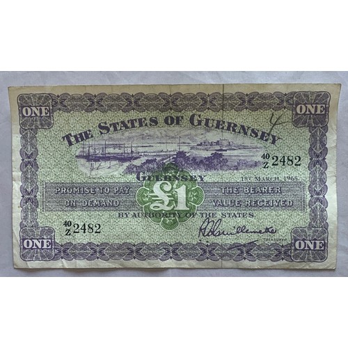 164 - States of Guernsey Banknote, One Pound 1965 signed Guillemette.