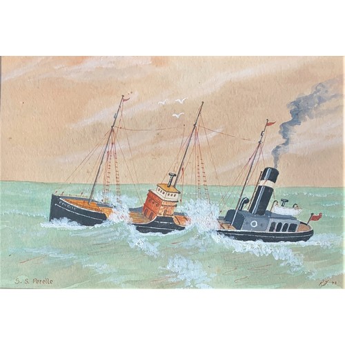 172 - SS Perelle in rough seas, watercolour, initialled RF, 20 x 30 cm. * Part of the Onesimus Dorey and S... 