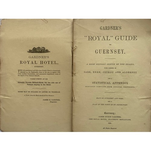 182 - Gardner's Royal Guide to Guernsey 1885, pages detached from spine, but all 48 pages and map of Sark ... 