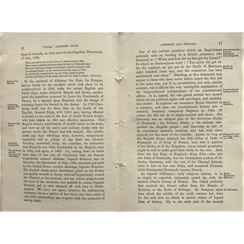 182 - Gardner's Royal Guide to Guernsey 1885, pages detached from spine, but all 48 pages and map of Sark ... 