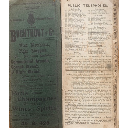 184 - Guernsey Telephone Directory 1908, a/f, page 47 damaged.