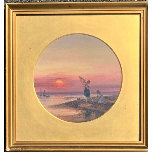 197 - Sarah Louisa Kilpack (British 1839-1909), Sunset, watercolour, signed, 25 cm diameter.