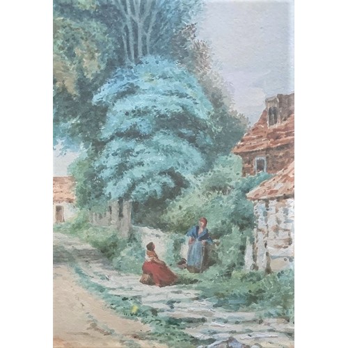 198 - Sarah Louisa Kilpack (British 1839-1909), Conversations in a Guernsey country lane, watercolour, sig... 