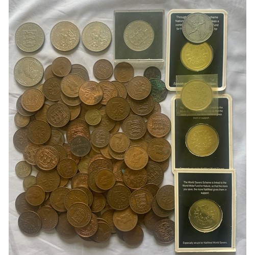 8 - A collection of mainly Jersey and Guernsey copper and commemorative coinage, including Guernsey Doub... 