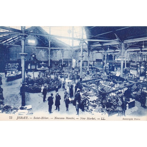 12 - Rare Jersey LL series postcard number 75, blue tint, New Market, St Helier, Jersey, printed by Solcr... 