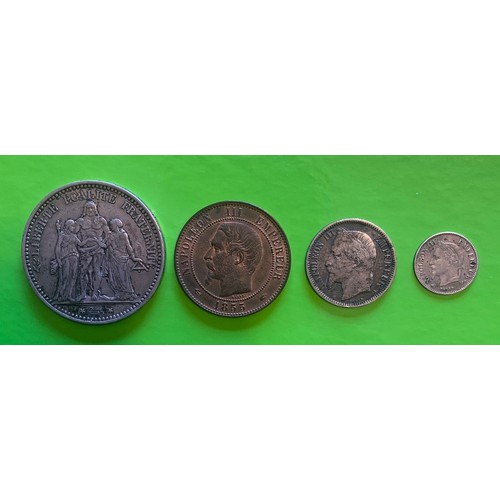 22 - France, silver 5 francs dated 1873, together with three others (4).