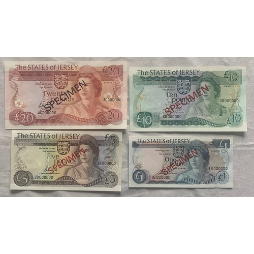 15 - Collection of four Jersey Specimen Banknotes, £20, £10, £5 and £1, Treasurer May (4).