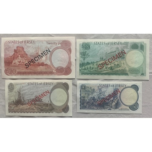 15 - Collection of four Jersey Specimen Banknotes, £20, £10, £5 and £1, Treasurer May (4).