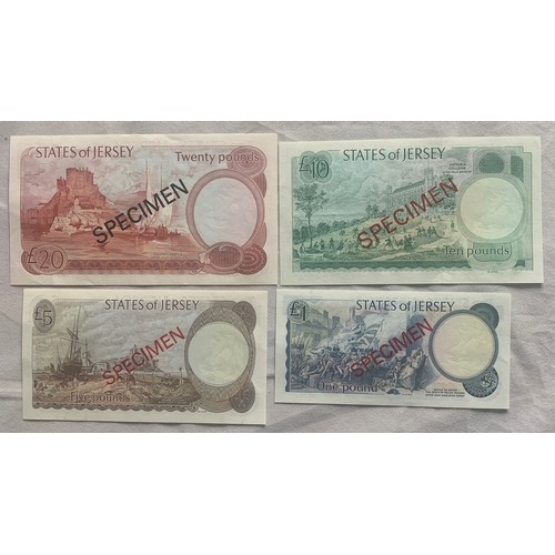 24 - A collection of four Jersey Specimen banknotes, £20, £10, £5 and £1, Treasurer May (4).