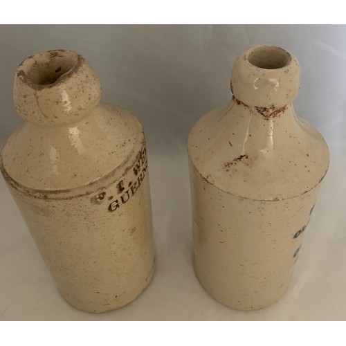 50 - Two Stoneware Ginger Beer bottles, F.J Weyson sic (Weysom) Guernsey and Strangers GB Guernsey, as fo... 