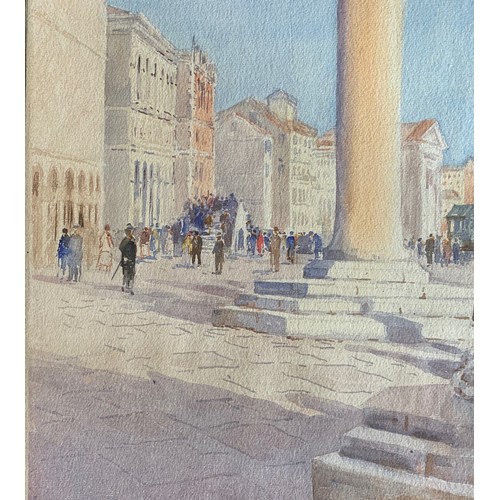 13 - Arthur Bassett Waller (British 1882-1974) Tourists in a Venetian square, watercolour, signed, 56 x 3... 