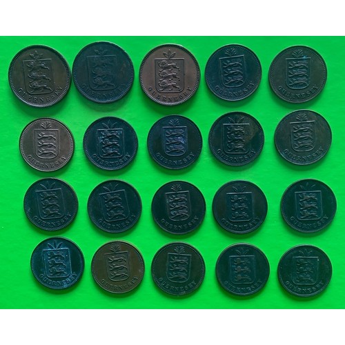 62 - A collection of twenty Guernsey copper 4 Doubles (20).