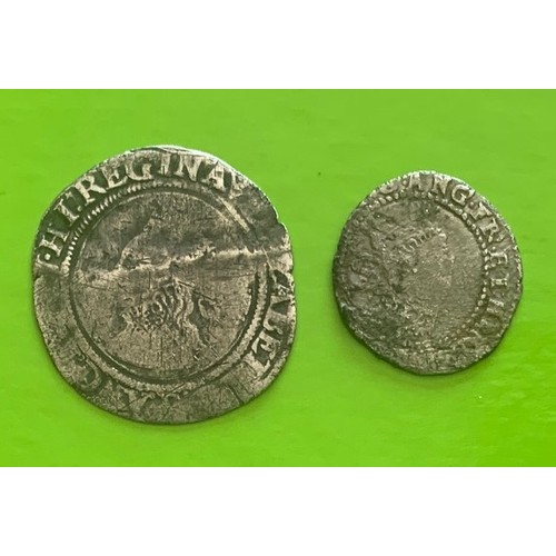 77 - Elizabeth I 6d, 1561 mm with Pheon & 3d Rose & date struck 'off centre' (2).