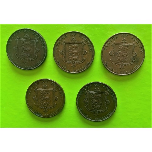 83 - Jersey 1/13 Shilling 1841, 1844, 1851, 1858,1861 (5).