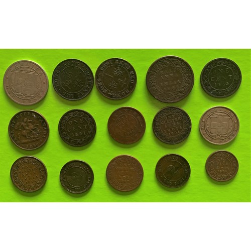 91 - Victorian era coins from Hong Kong. Canada, India, Jamaica and Mauritius (15).