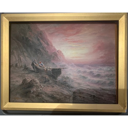 34 - Sarah Louisa Kilpack (British 1839-1909), A windy sunset on the Sark coast, oil on card, signed and ... 