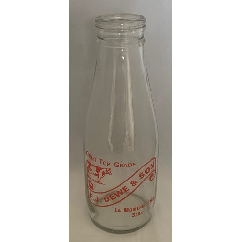 101 - Glass milk bottle, Gold Top Grade, F.J.Dewe & Son, La Moinerie Farm, Sark, 21.5 cm high.