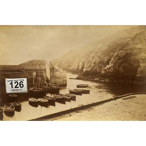 126 - Three Sark photographs by Carl Norman circa 1890's, The bridge over Creux Harbour, Looking out from ... 