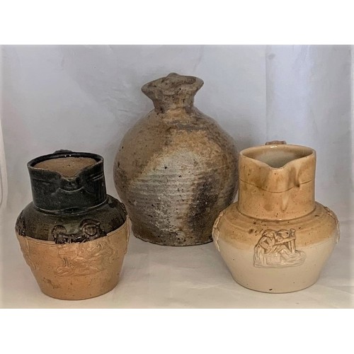 9 - Two stoneware Harvest type jugs plus another jug, the tallest 16 cm high (3).