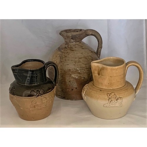 9 - Two stoneware Harvest type jugs plus another jug, the tallest 16 cm high (3).