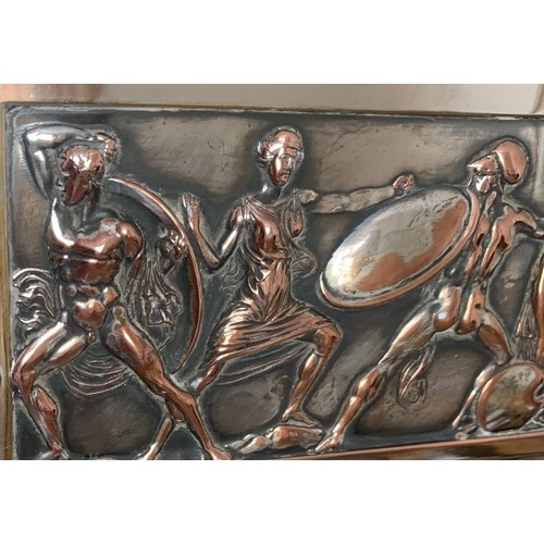 56 - Art Deco silver plated centrepiece by WMF with two panels in high relief depicting classical figures... 