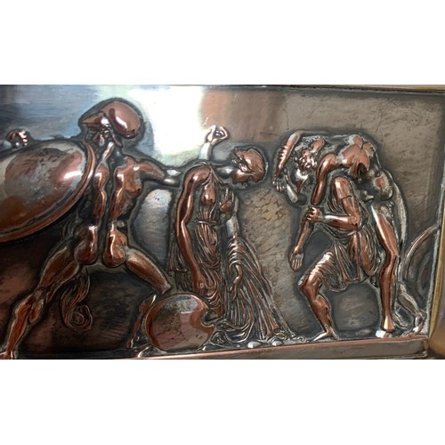 56 - Art Deco silver plated centrepiece by WMF with two panels in high relief depicting classical figures... 