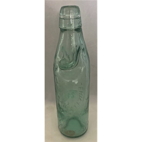 21 - Aqua glass Codd bottle, Collenette Guernsey, with the rare Beavis patent, 24.5 cm high, some stainin... 