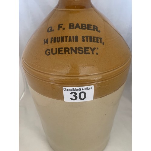 30 - A vey rare Guernsey stoneware two-tone flagon, with black transfer, G.F. Baber 14 Fountain Street Gu... 