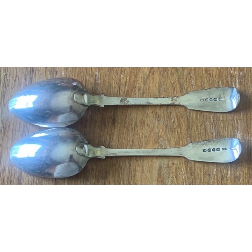 72 - Pair of George III silver serving spoons, London 1829 by Benjamin Davis, bearing a Phoenix crest, 21... 