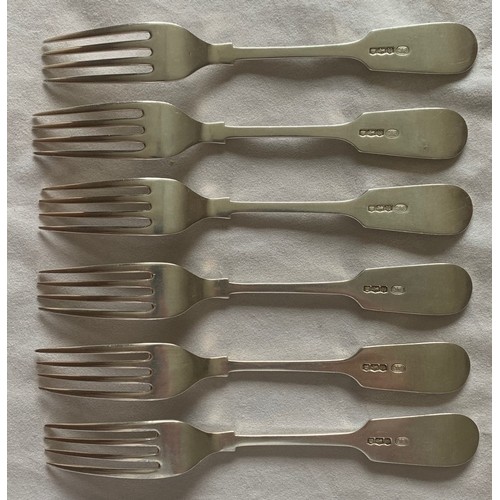 75 - Six silver dessert forks, Sheffield 1936 & 1937 by John Round, three with crossed rifles and three w... 