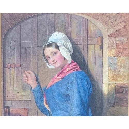 99 - Octavius Oakley (British 1800-1867) Visitor at the door, watercolour, 30 x 22 cm. * Octavius Oakley ... 