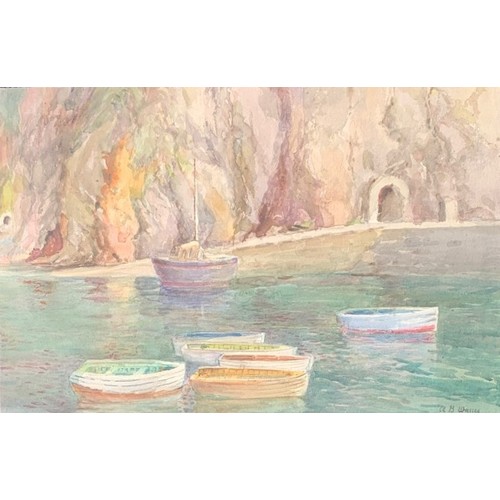 166 - Arthur Bassett Waller (British 1882-1974) Boats inside Creux Harbour, Sark, watercolour, signed, 30 ... 