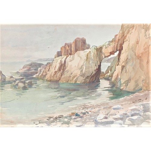 168 - Arthur Bassett Waller (British 1882-1974) Incoming tide, Port du Moulin Sark, watercolour, signed, 3... 