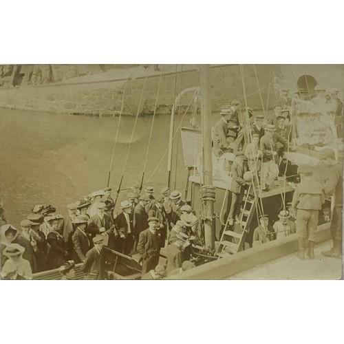 175 - Two sepia postcards, passengers disembarking from boats at Creux Harbour Sark, circa 1910.