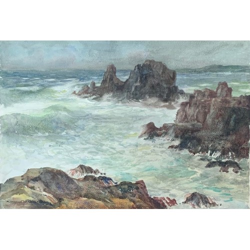 170 - Margaret Waller FIAL (British 1916-1997) Rough seas at Les Fontaines, Little Sark, watercolour, sign... 