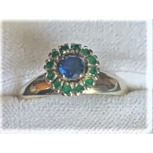 113 - 18 carat white gold, emerald and sapphire ring, gross weight 4 grams.