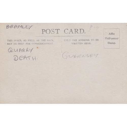 273 - Real photographic postcard by Thomas Bramley, a fatal accident at Longue Houge quarry Guernsey, 1929... 