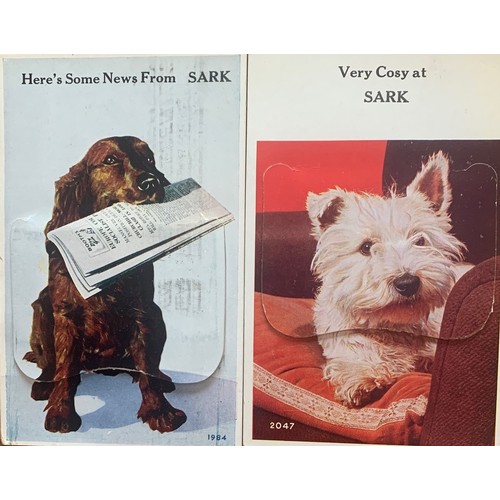 15 - Four Mailing Novelty postcards with drop down views of Sark also featuring dogs (4).