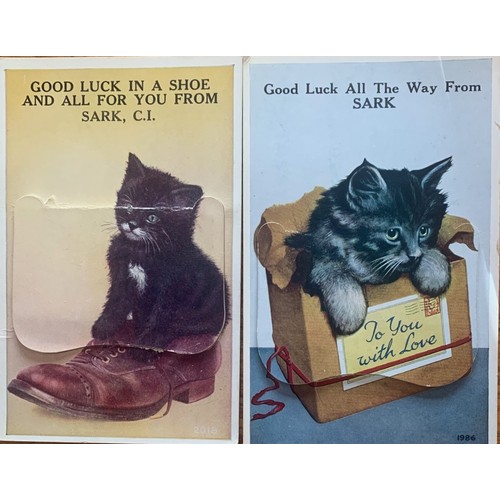 16 - Four Mailing Novelty postcards, with drop down views of Sark, also featuring cats (4).