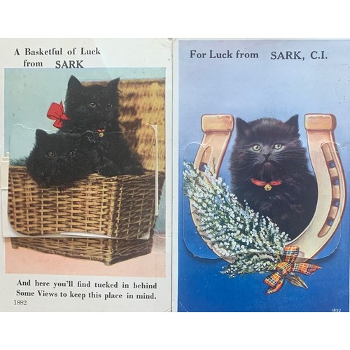 16 - Four Mailing Novelty postcards, with drop down views of Sark, also featuring cats (4).