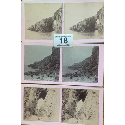 18 - Three Victorian Stereo cards by Dickinson of Sheffield, Port Du Moulin Sark, plus two other Sark coa... 