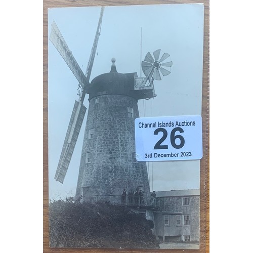 26 - Real photographic postcard, Vale Mill Guernsey, close up, showing the sails, circa 1910.