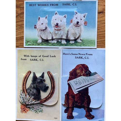 31 - Seven Mailing Novelty postcards with drop down views of Sark, also featuring dogs (7).