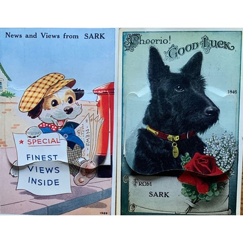 31 - Seven Mailing Novelty postcards with drop down views of Sark, also featuring dogs (7).