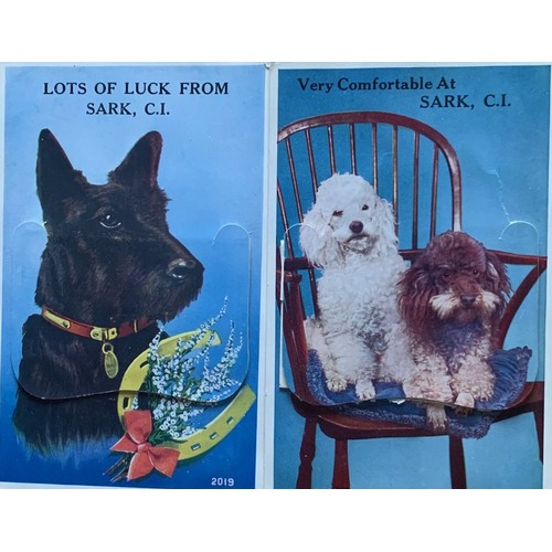 31 - Seven Mailing Novelty postcards with drop down views of Sark, also featuring dogs (7).