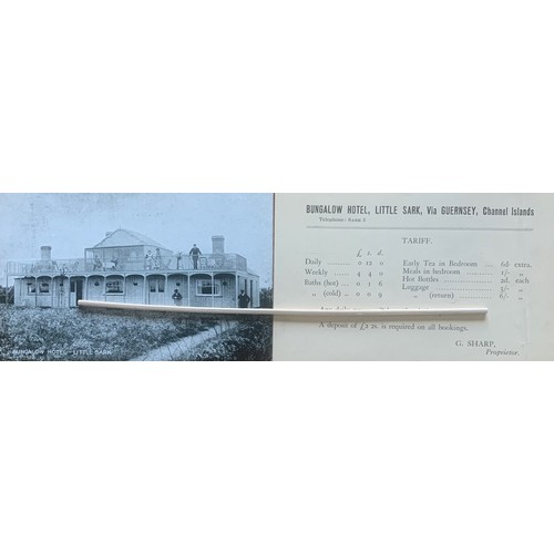 36 - Printed postcard, Bungalow Hotel Little Sark, together with two printed advertisements, one with pos... 